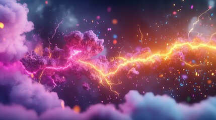 Explosive electric currents in contrasting neon colors, powerful and energetic background