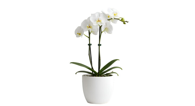 Elegant white orchid plant in pot