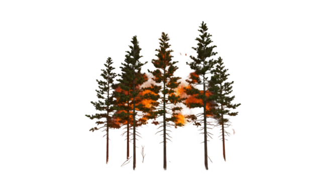 Evergreen trees engulfed in fire