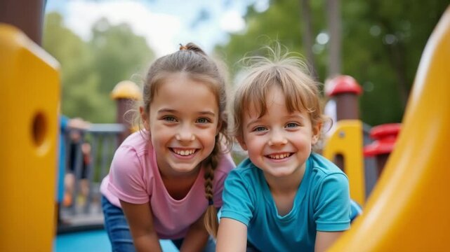 Children Playing in Playground &ndash; Fun, Laughter, and Outdoor Adventures

