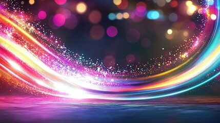 Fototapeta premium Futuristic glowing flow in neon colors, abstract LED movement across a dark background