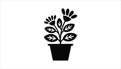Flower Pot Silhouette Vector Icon for Gardening, Home Decor, and Nature Design