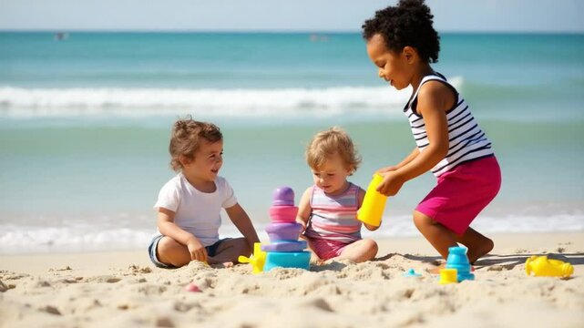 Children Playing on the Beach Playground &ndash; Fun, Sand, and Joyful Beach Moments

