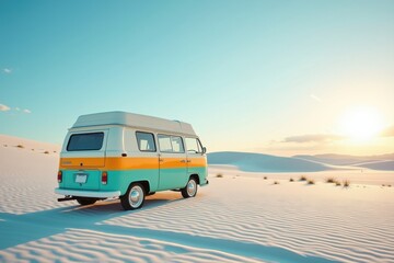 Vintage van in desert landscape