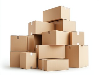 Fototapeta premium Cardboard boxes stacked on top of one another on a white background