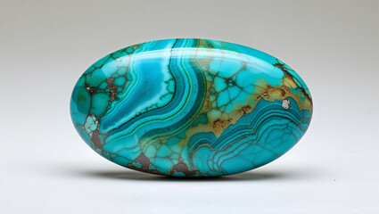 Polished turquoise gemstone displaying intricate patterns and stunning blue green coloration
