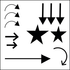 Black and white star and arrow icons with glossy design elements.