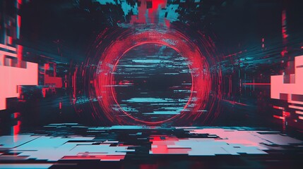 Naklejka premium A vibrant digital landscape featuring abstract shapes and glowing elements, creating a futuristic and immersive atmosphere