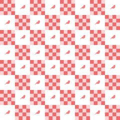 Red and white checkerboard pattern with bird silhouettes
