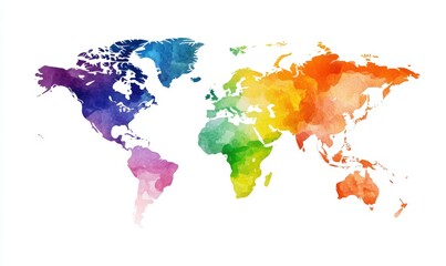 Obraz premium A colorful watercolor world map against a clean, white background