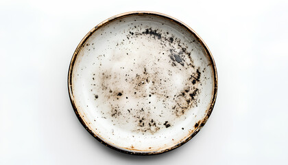 One dirty plate isolated on white, top view
