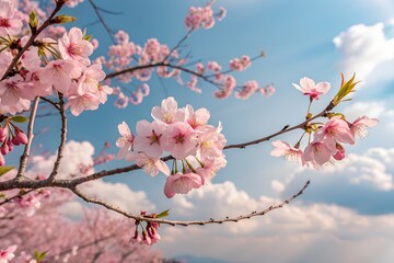 Obraz premium Cherry blossoms in full bloom, blue sky