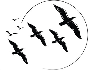 Birds in Flight Line Art Minimalist Sky Silhouettes Vector