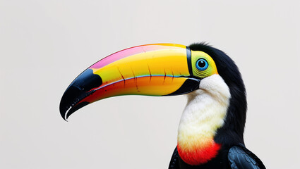 Naklejka premium Colorful Toucan Bird Close Up Portrait With Striking Beak Detail Isolated