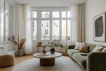 Cozy Scandinavian Living Room with Textured Decor and Modern Accents