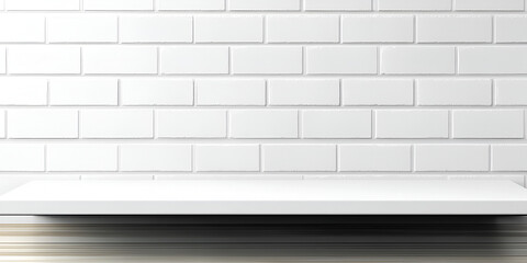 Empty White Shelf with Clean Tiled Wall Background

