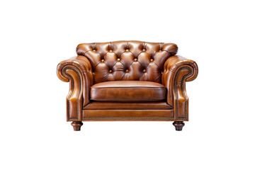 Fototapeta premium Elegant Brown Leather Chesterfield Armchair on White Background Perfect for Home Decor