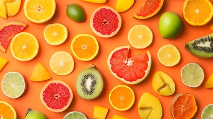 Vibrant Tropical Fruit Arrangement with Sliced Citrus and Exotic Produce