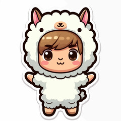 A chibi-style cartoon boy in a white sheep costume, displaying a cheerful expression.