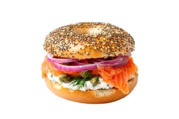Delicious Smoked Salmon Bagel with Cream Cheese Capers and Red Onion,