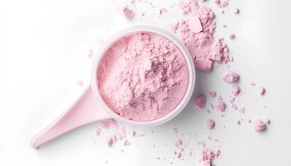 Collagen powder and scoop isolated on white