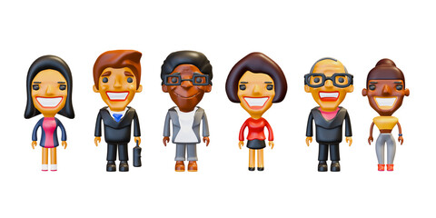 Set of 3d portraits of happy people on a white background. 3d render.