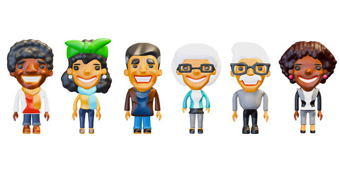 Set of 3d portraits of happy people on a white background. 3d render.