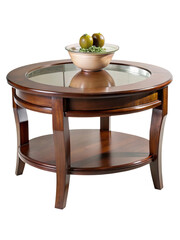 Elegant Dark Wood Round Coffee Table with Glass Top and Lower Shelf