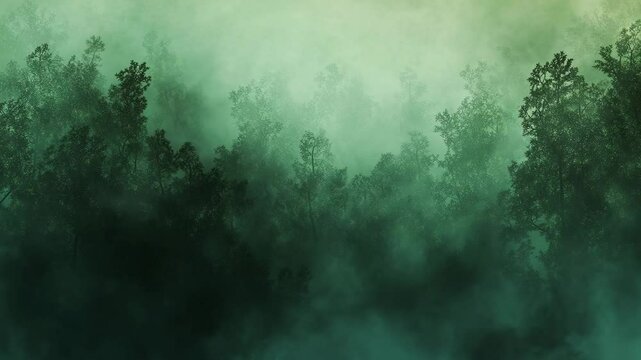 Dense fog covering a dark forest