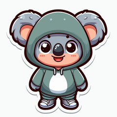 Fototapeta premium A stylized, cartoon koala dressed in a hooded sweatshirt and sweatpants, designed for a sticker or graphic element.