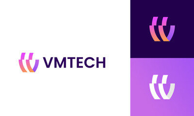 Modern letter V, M with technology logo design template