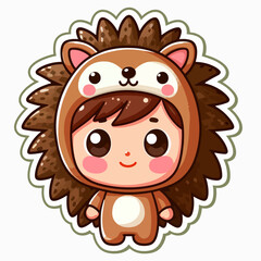 A cartoon child wearing a hedgehog costume, with a friendly expression.