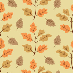 Autumn seamless pattern with different leaves and plants. Vector illustration