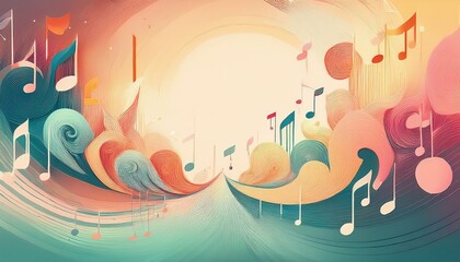 Obraz premium abstract beautiful multicolored music notes with copy space background banner, graphic resource