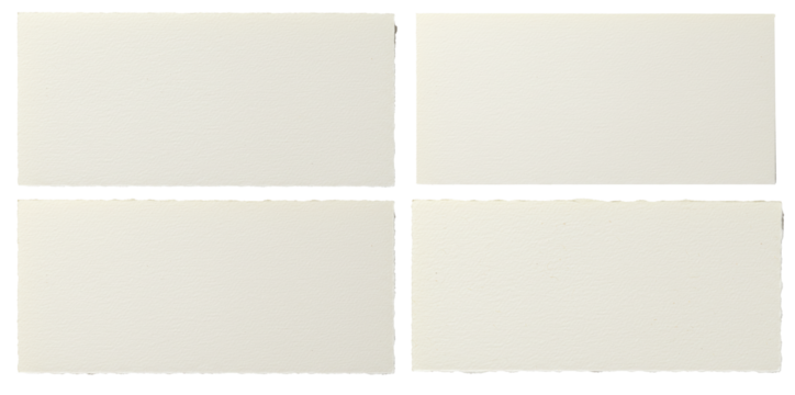 Elegant presentation of off-white textured paper rectangles with delicate deckle edges
