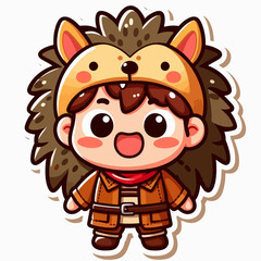A cartoon boy character, dressed in a hedgehog costume, with a joyful expression.
