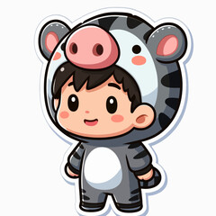 A cheerful, cartoon child in a stylized zebra costume.