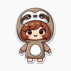 A digitally rendered cartoon girl wearing a sloth-themed costume.