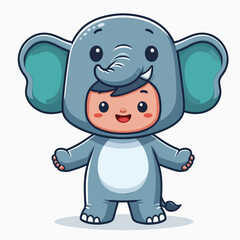 Fototapeta premium A cartoon child wearing an elephant costume, displaying a joyful expression, meant for children's entertainment.
