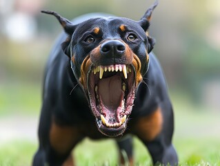 Aggressive Doberman Pinscher growling.