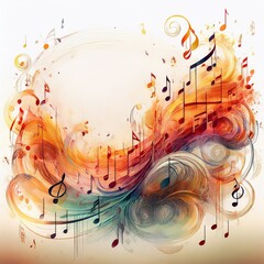 abstract beautiful multicolored music notes with copy space background banner, graphic resource