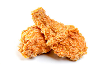 Fried chicken leg isolated on white background.