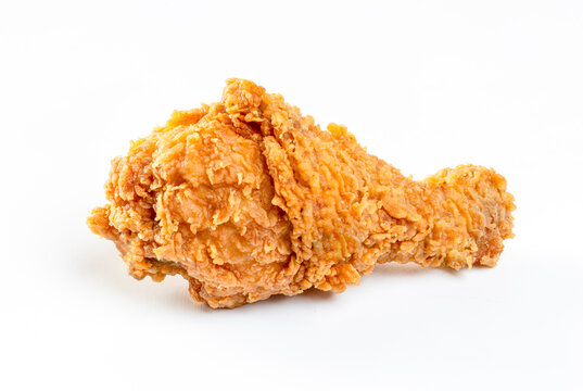 Fried chicken leg isolated on white background.