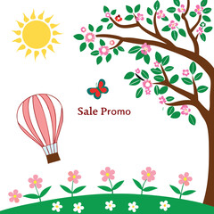 Blooming summer trees paper cut poster. Vector illustration