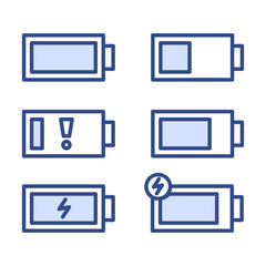Battery system icon set vector isolated. Collection of simple symbols. Level of charge, full or empty battery indicator. Energy sign.