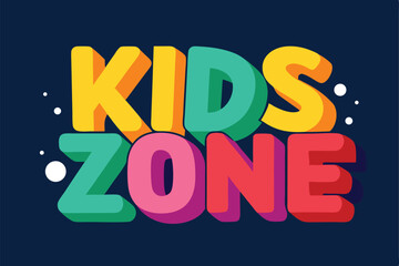 Colorful Kids Zone Text with 3D Effect on Dark Blue Background