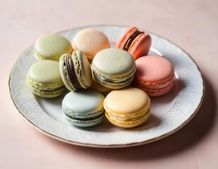 Colorful Macarons on Elegant Plate for Gourmet Dessert Presentation