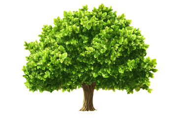 realistic tree with lush green leaves stands prominently, showcasing its vibrant foliage and sturdy trunk, evoking sense of nature beauty and tranquility