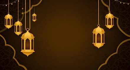 Hanging Lanterns with Decorative Frame on Brown Background