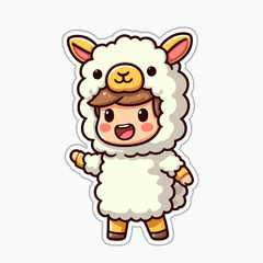 A cheerful cartoon boy in a fluffy white sheep costume, ready for a playful adventure.